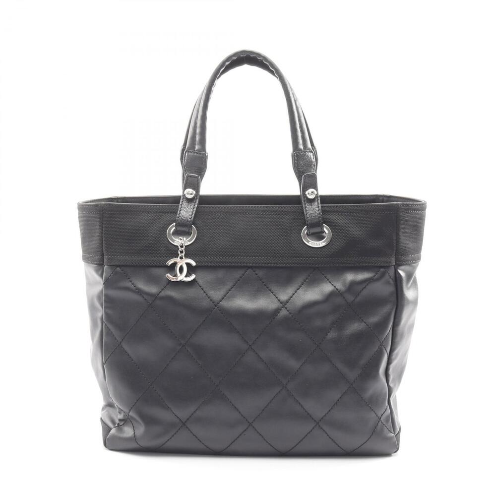 Chanel Paris Biarritz Tote Bag Canvas Leather Black